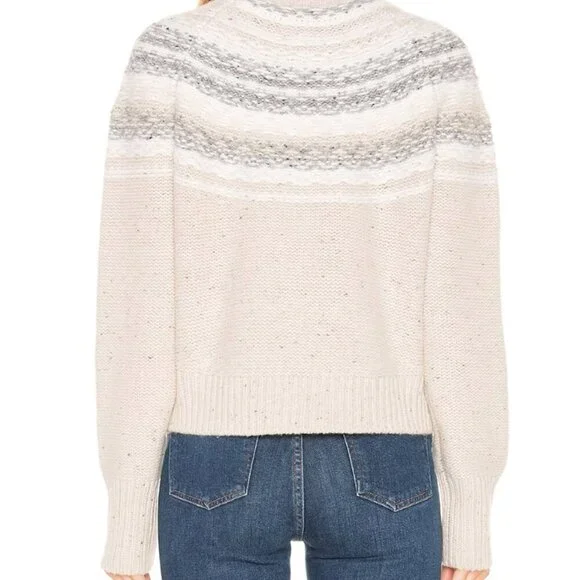 Vince Fair Isle Cropped Wool Cashmere Turtleneck Sweater In Oatmeal size Medium - Picture 10 of 12